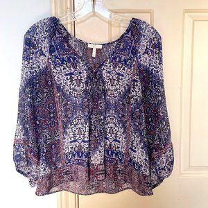 100% Silk Purple Patterned Blouse